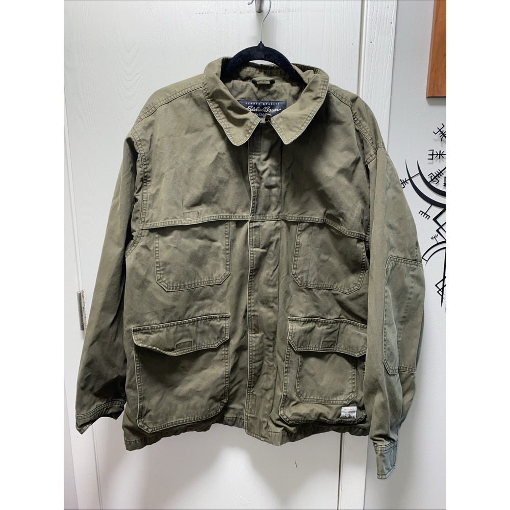 Vintage Eddie Bauer Field‎ Cotton Jacket Military Green Barn Lined  L Wpl#9647